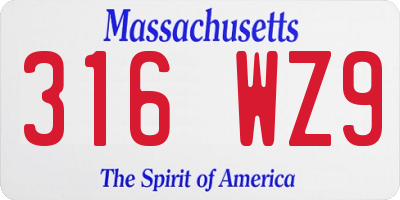 MA license plate 316WZ9