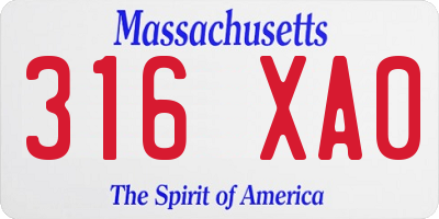 MA license plate 316XA0