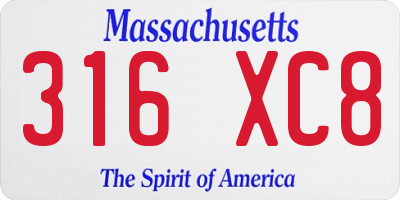 MA license plate 316XC8