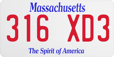 MA license plate 316XD3