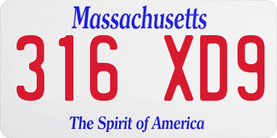 MA license plate 316XD9