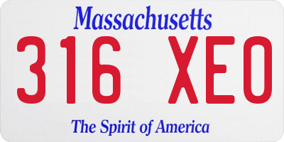 MA license plate 316XE0