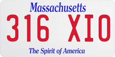 MA license plate 316XI0