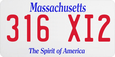 MA license plate 316XI2
