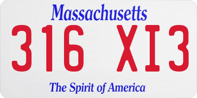 MA license plate 316XI3