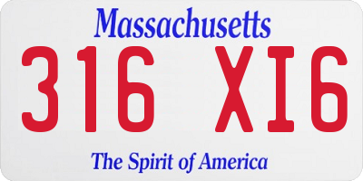 MA license plate 316XI6