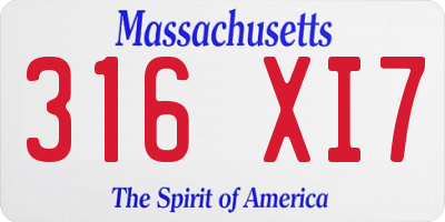 MA license plate 316XI7