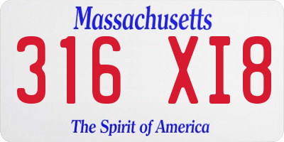 MA license plate 316XI8