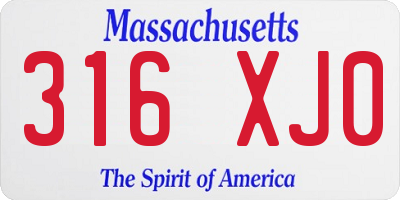 MA license plate 316XJ0