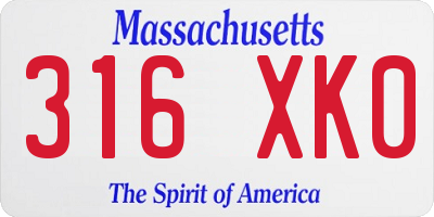 MA license plate 316XK0