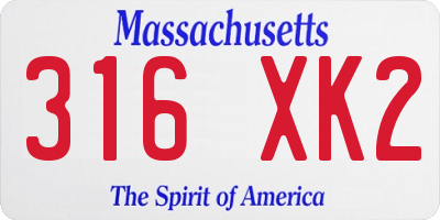 MA license plate 316XK2
