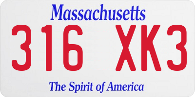 MA license plate 316XK3