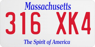 MA license plate 316XK4