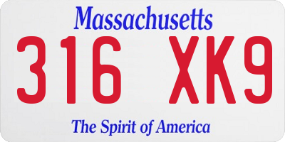 MA license plate 316XK9