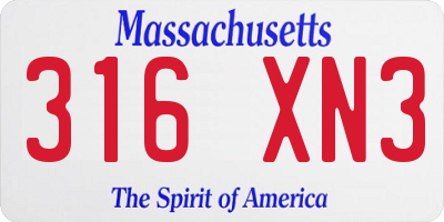 MA license plate 316XN3