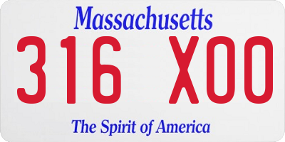 MA license plate 316XO0