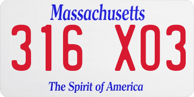MA license plate 316XO3