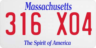 MA license plate 316XO4