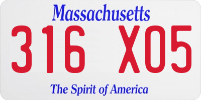 MA license plate 316XO5