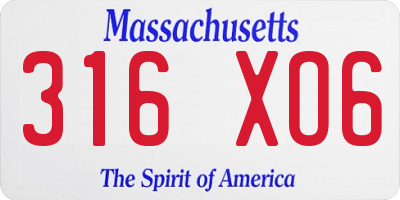 MA license plate 316XO6