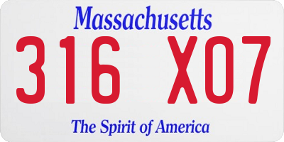 MA license plate 316XO7