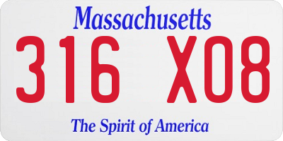 MA license plate 316XO8