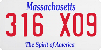 MA license plate 316XO9