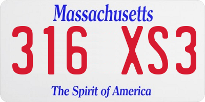 MA license plate 316XS3