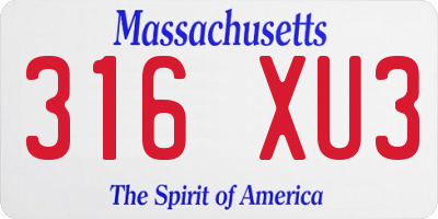 MA license plate 316XU3