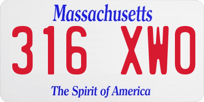 MA license plate 316XW0