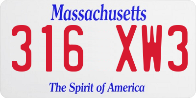 MA license plate 316XW3