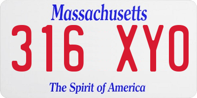 MA license plate 316XY0