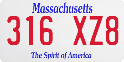 MA license plate 316XZ8