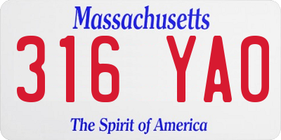 MA license plate 316YA0
