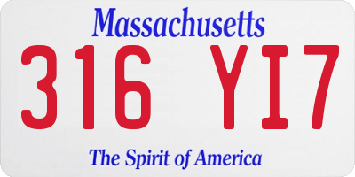 MA license plate 316YI7