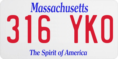 MA license plate 316YK0