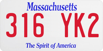 MA license plate 316YK2