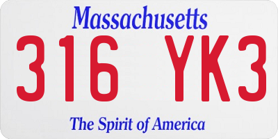 MA license plate 316YK3