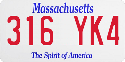 MA license plate 316YK4
