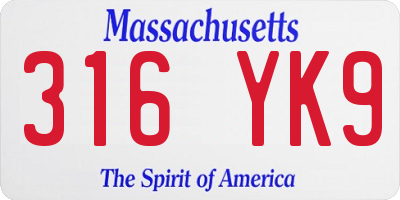 MA license plate 316YK9