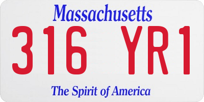 MA license plate 316YR1