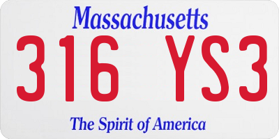 MA license plate 316YS3