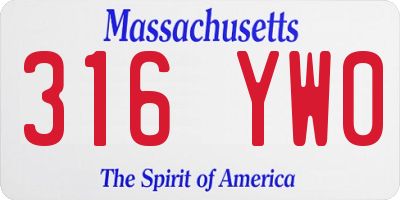 MA license plate 316YW0