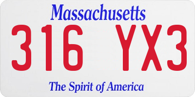 MA license plate 316YX3