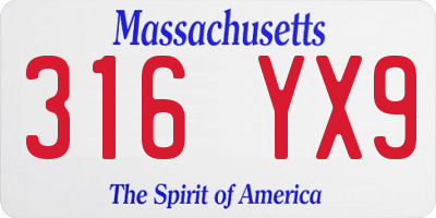 MA license plate 316YX9