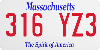 MA license plate 316YZ3