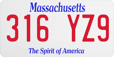 MA license plate 316YZ9