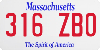MA license plate 316ZB0