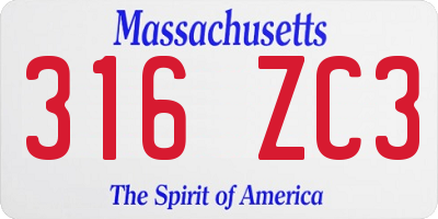 MA license plate 316ZC3