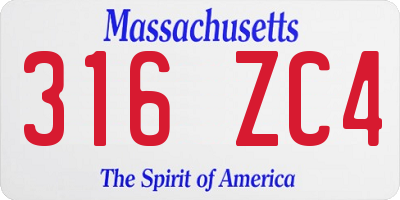 MA license plate 316ZC4